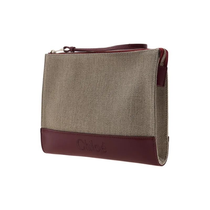 Chloe Linen With Shiny Calfskin Clutch Women's Gray & Burgundy-1