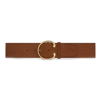 CELINE Double-Sided Emblem Decoration Pin Buckle Leather Belts Women's Brown Width 5cm
