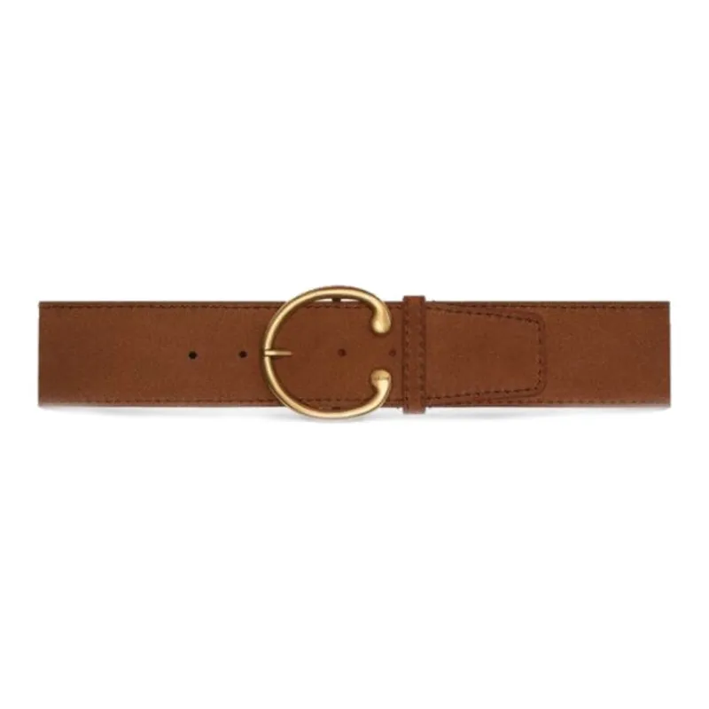 CELINE Double-Sided Emblem Decoration Pin Buckle Leather Belts Women's Brown Width 5cm-0