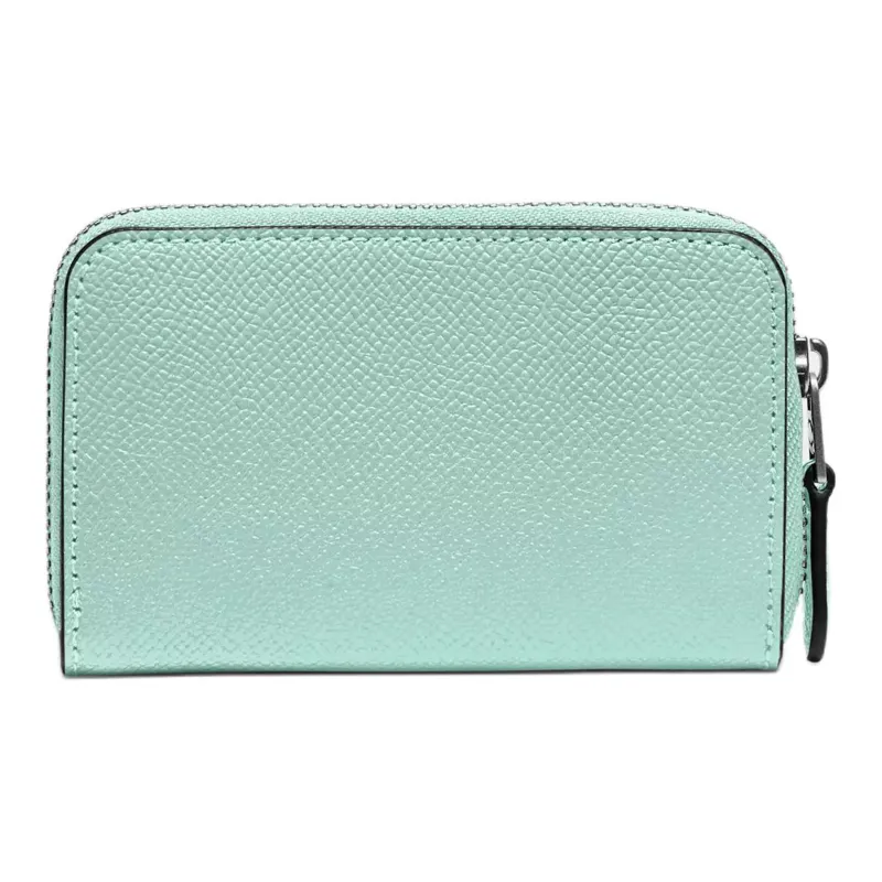 COACH Zip Around Cross-Stitch Leather Coin Purses Wallets Women's Silver & Faded Blue-1