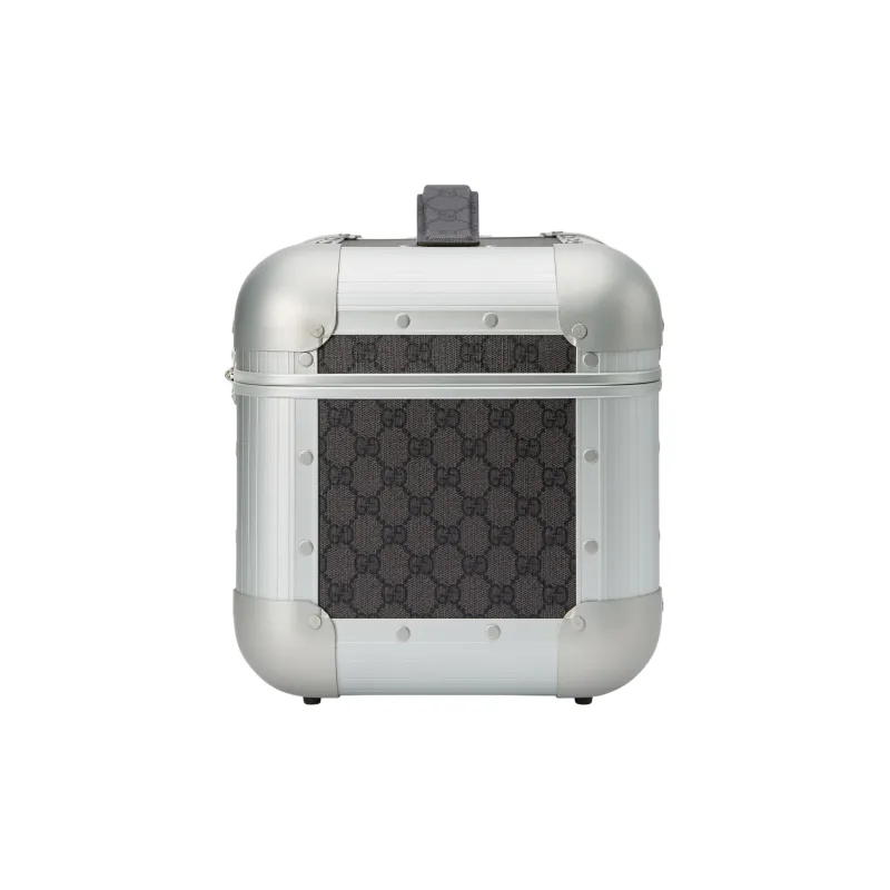 GUCCI Silver aluminium Patchwork Canvas Makeup Case Mini Women's Gray & Black-2