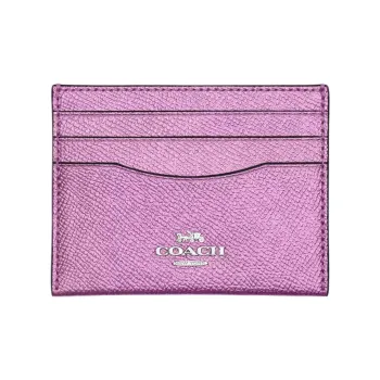 COACH Cross-Stitch Leather Coin Purses Wallets Women's Silver & Metal Lilac