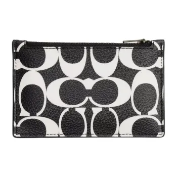 COACH Canvas With Leather Card Slot Coin Purse Card Holder Unisex Black White