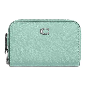 COACH Zip Around Cross-Stitch Leather Coin Purses Wallets Women's Silver & Faded Blue
