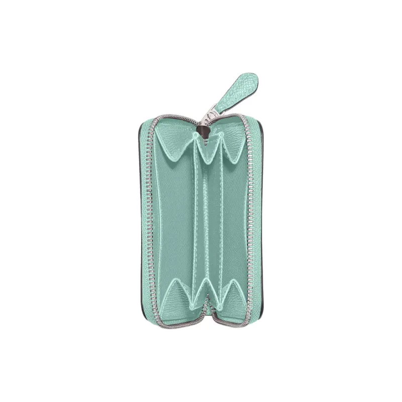 COACH Zip Around Cross-Stitch Leather Coin Purses Wallets Women's Silver & Faded Blue-2