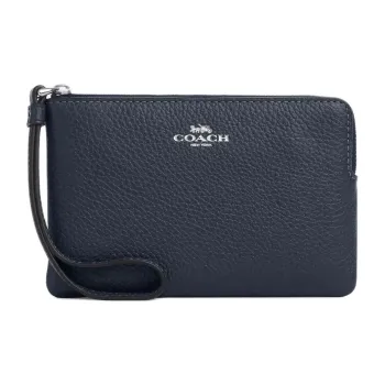 COACH Corner ZipWristlet Leather Wrist Bag Women's Marine Blue