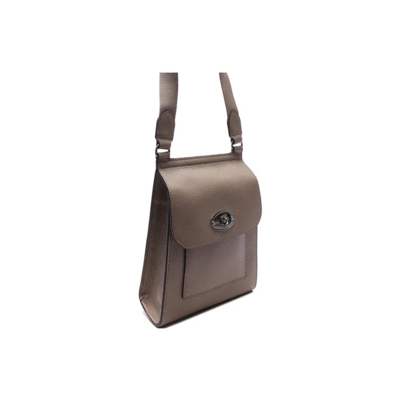 Mulberry Grain Cow Leather Messenger Bag, Shoulder Bag, Crossbody Bag Trumpets Women's Taupe-1