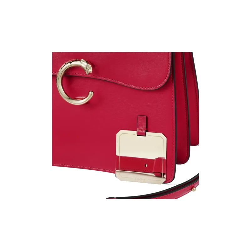 CARTIER Panthère De Cartier Calfskin Shoulder Bag Crossbody Bag Handbag Small Size Women's Red Chestnut-4