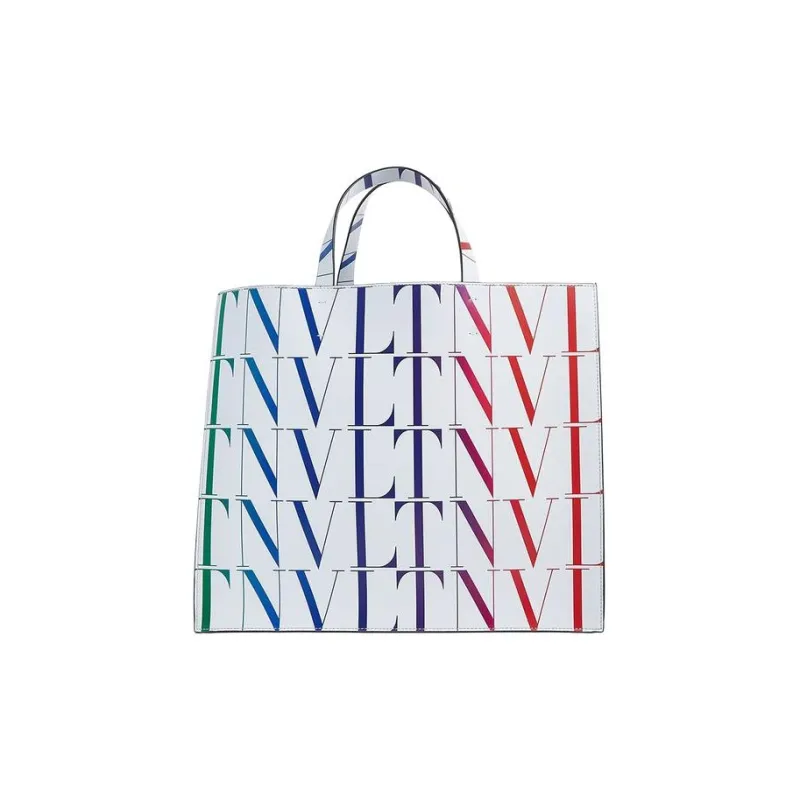 Valentino GARAVANI Cow Leather Tote Bag Shopping Bag Handbag Men's White & Multicolor-0
