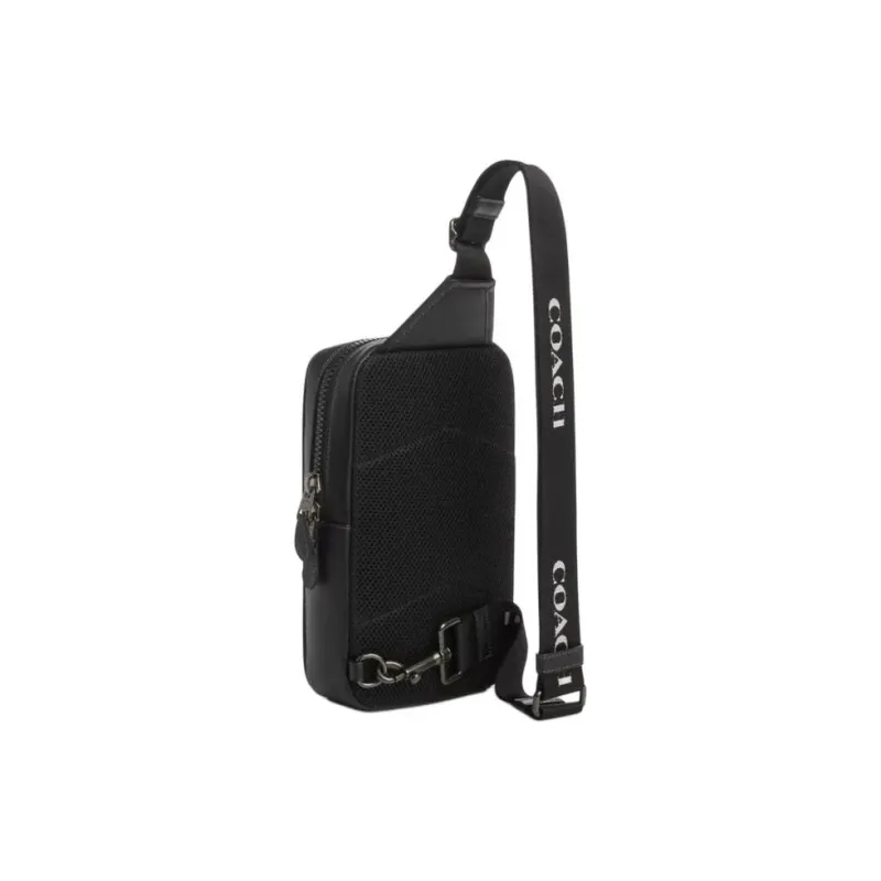 COACH Sullivan Canvas With Leather Sling Bag, Shoulder Bag, Crossbody Bag, Fanny Pack Trumpets Men's White & Black-1