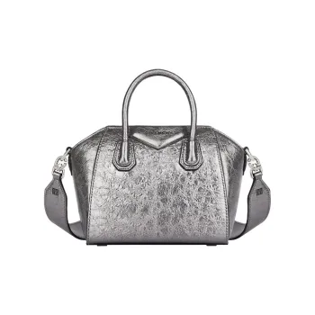 Givenchy Antigona Lambskin Shoulder Bag Crossbody Bag Handbag Mini Women's Silver Gray With Light Gray Accents