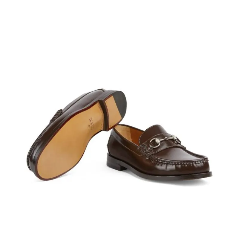 GUCCI Horsebit Loafers Men's Brown-4