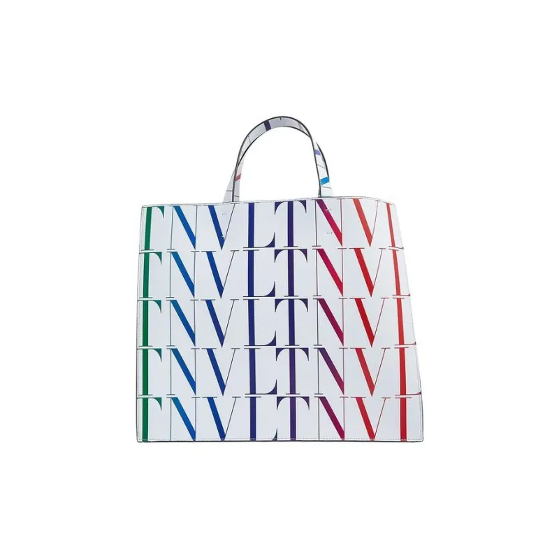 Valentino GARAVANI Cow Leather Tote Bag Shopping Bag Handbag Men's White & Multicolor-2