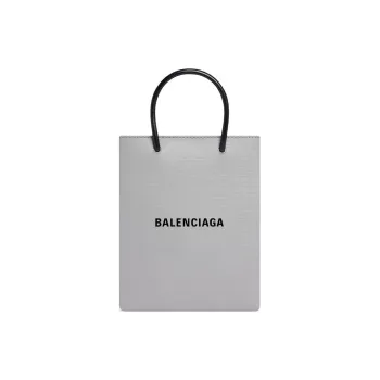 Balenciaga Calfskin Tote Bag Shopping Bag One Shoulder Handbag Crossbody Bag Large Size Women's Gray & Silver