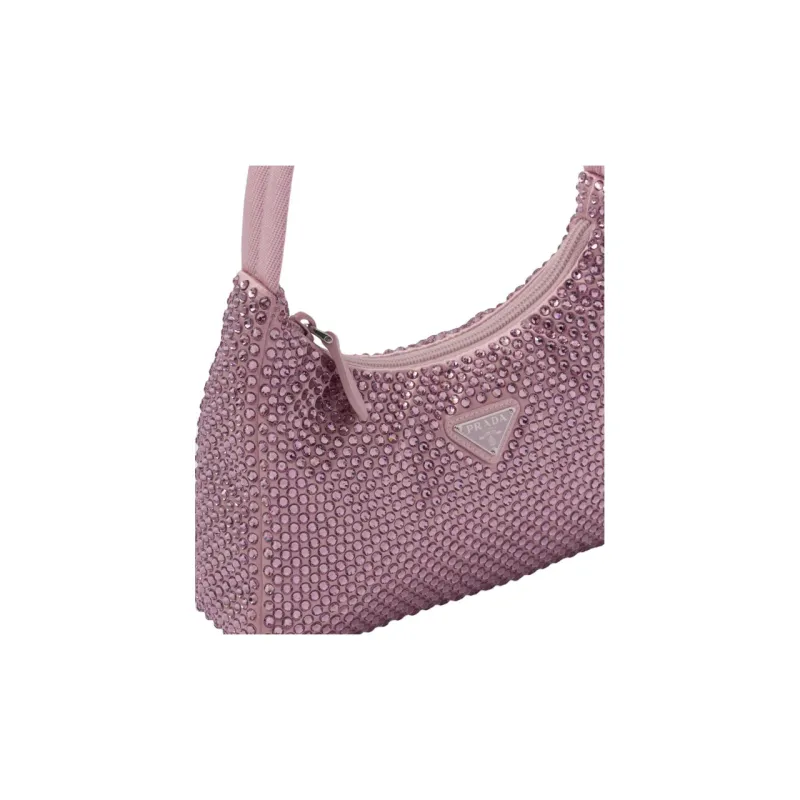 PRADA Re-Editionhobo Faux Crystal Satin Shoulder Bag Mini Women's Pink-3
