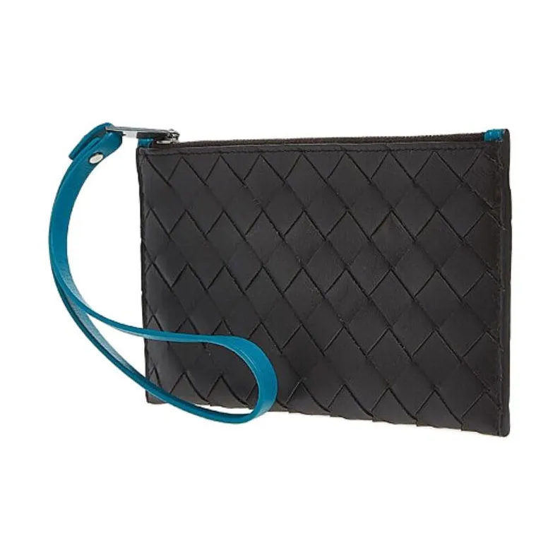 Bottega Veneta Intrecciato Cow Leather Wallet Clutch Women's Brown & Blue-1