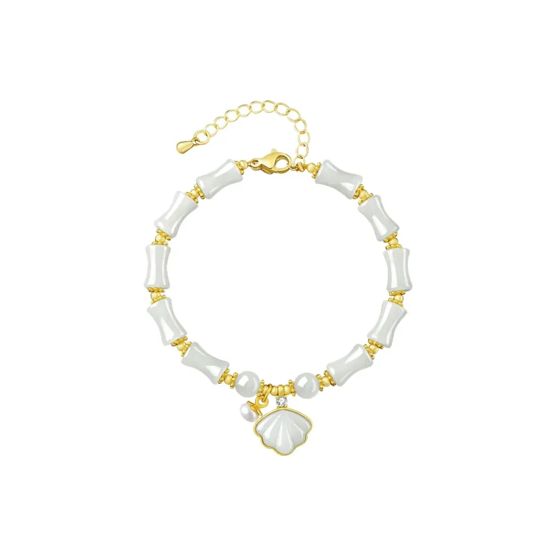 Moonstone Edge Hetian Jade Bracelets Women's Pale Greenish White Jade-0