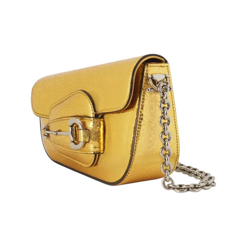 GUCCI Horsebit 1955 Leather Portable Crossbody Bag Shoulder Bag Mini Women's Gold-2