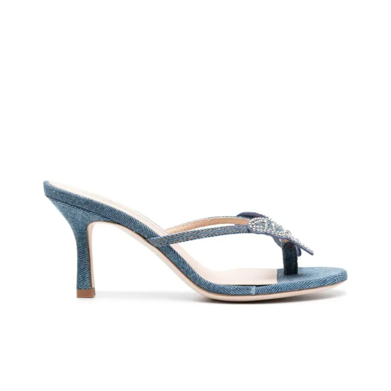 Blumarine 75mm Butterfly-patch Denim Sandals-1
