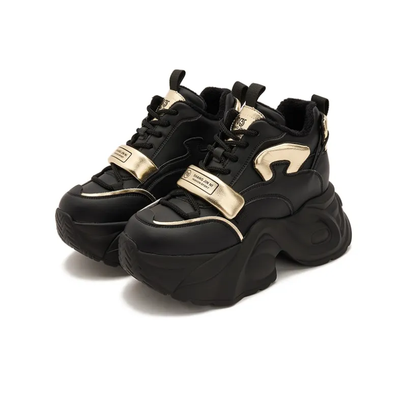 Milan Love Song Lightweight Warm Low-Top Chunky Sneakers Women's Black-14