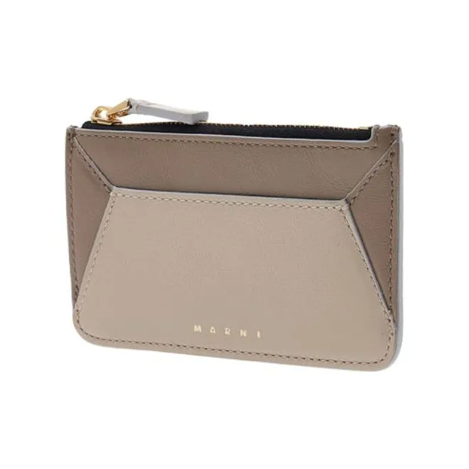 MARNI Calfskin Card Holder, Wallet Women's Gray & Brown-1