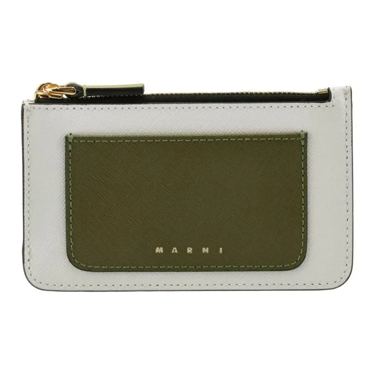 MARNI Calfskin Coin Purses Wallets Mini Women's Jasper/White-0