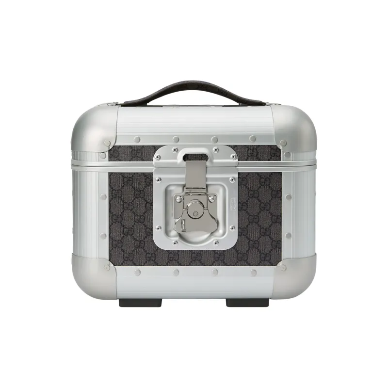 GUCCI Silver aluminium Patchwork Canvas Makeup Case Mini Women's Gray & Black-0
