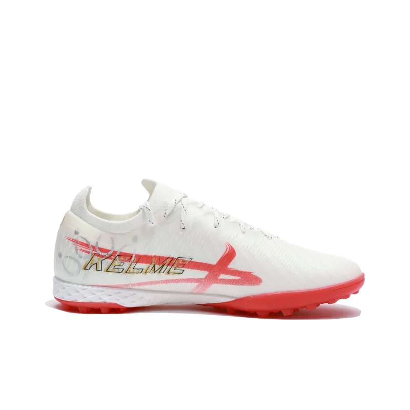 KELME Lightning 2.5 TF Turf Shock Absorbers Slip Resistant Breathable Soccer Shoes Unisex White Red-1
