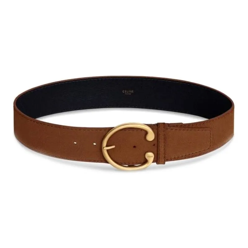 CELINE Double-Sided Emblem Decoration Pin Buckle Leather Belts Women's Brown Width 5cm-1