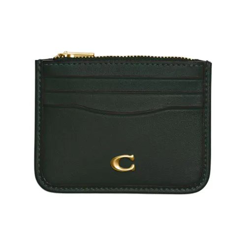 COACH Card Case Calfskin Card Clip Card Holder Women's Brass Multicolor Amazon Green