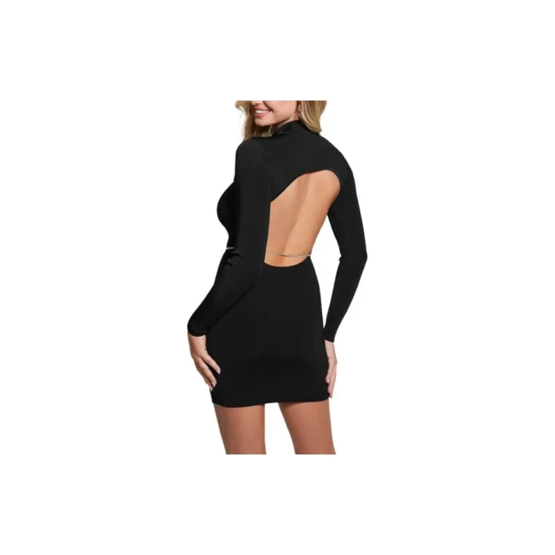 GUESS Mariah Open-Back Dress Long-Sleeved Dresses Women's Black-1