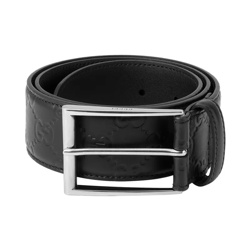 GUCCI Classic Double G Distressed Logo Pin Buckle Leather Belts Men's Black Width 4cm-4