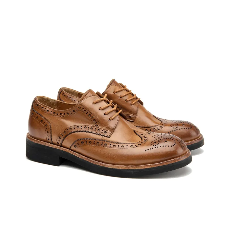 Beau Today Dress Shoes Men Low Top Brown Yellow-8
