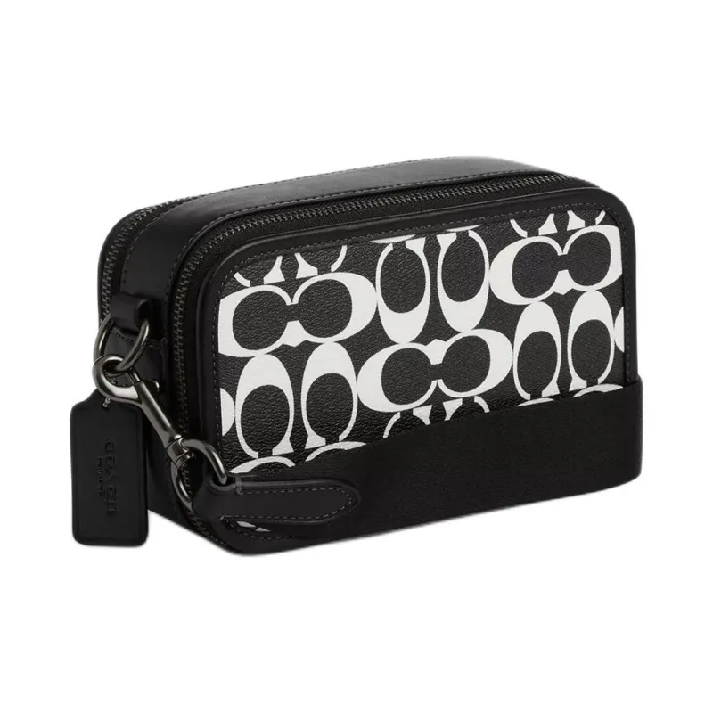 COACH Calfskin Camera Bag, Shoulder Bag, Crossbody Bag Trumpets Unisex Black & White-1