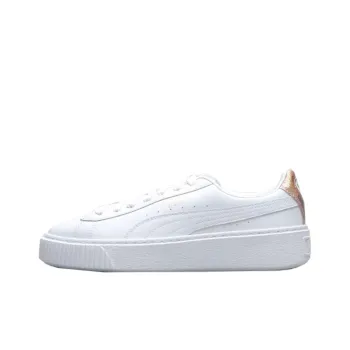 PUMA BASKET PLATFORM Slip Resistant Cushioning Low Top Skateboard Shoes Women's White Gold
