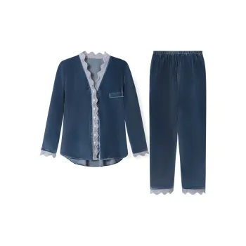 Flowers In Water Home Suit Women's Blue Gray, Burgundy