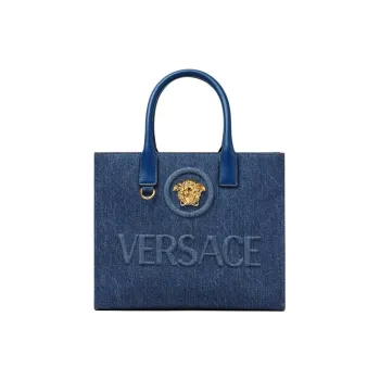 VERSACE La Medusa Denim Tote Bag Shopping Bag Shoulder Bag Crossbody Bag Handbag Small Size Women's Blue