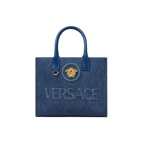 VERSACE La Medusa Denim Neoprene Bag Shopping Bag Shoulder Bag Crossbody Bag Handbag Small Size Women's Blue