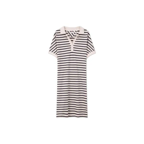 Tommy Hilfiger Short-Sleeved Dresses Women's Off White Black Stripes 03M