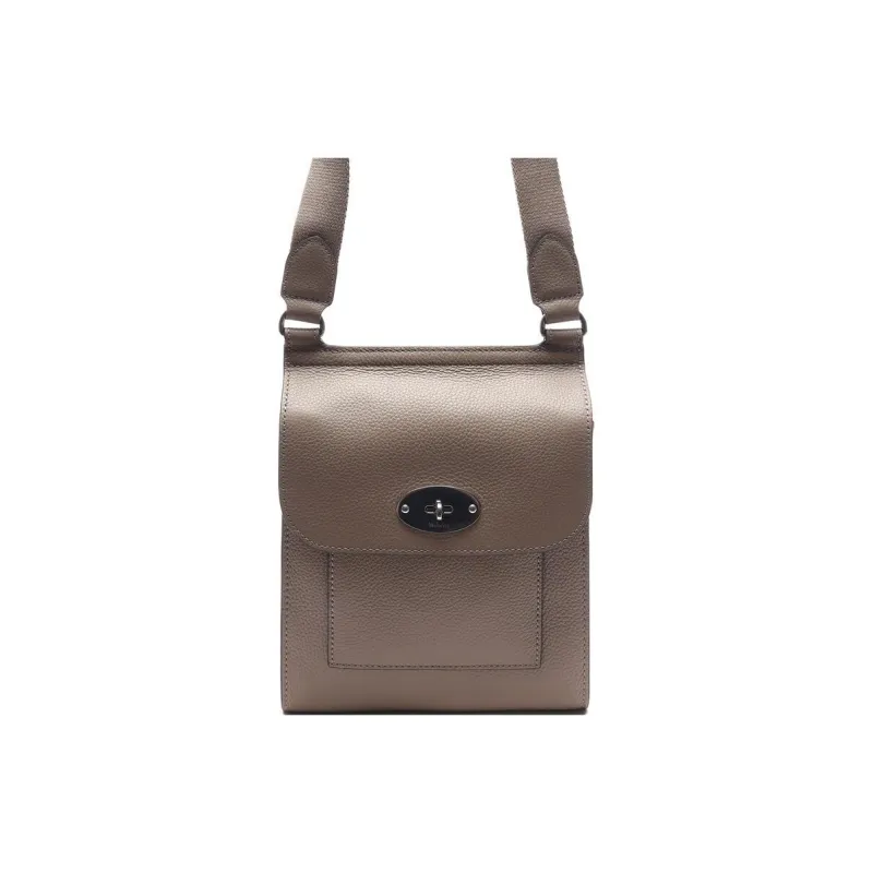 Mulberry Grain Cow Leather Messenger Bag, Shoulder Bag, Crossbody Bag Trumpets Women's Taupe-0