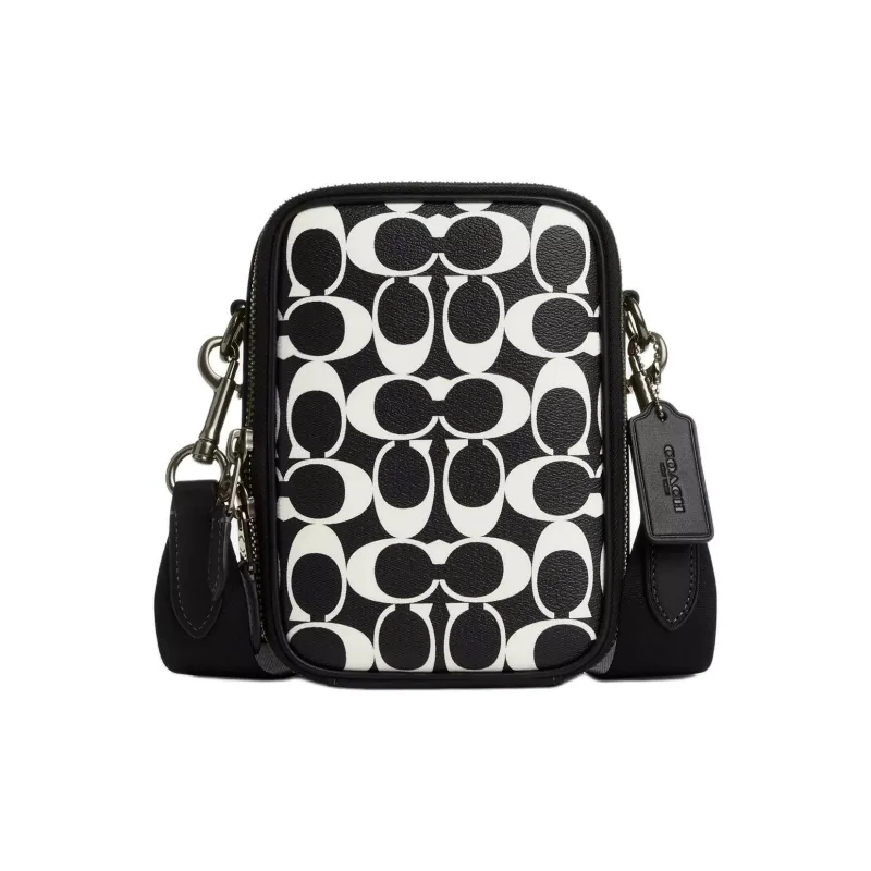COACH Coated Canvas With Calfskin Camera Bag, Shoulder Bag, Crossbody Bag Mini Unisex Cannon Copper & Black & Chalk-0