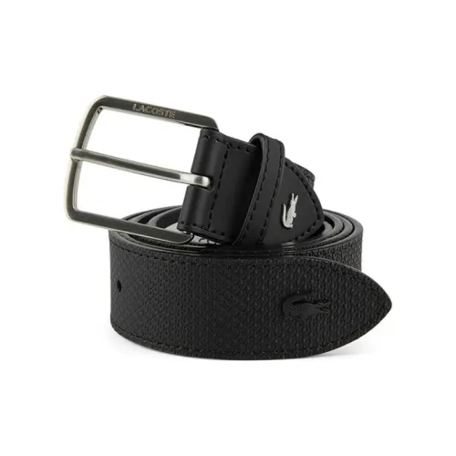 LACOSTE Logo Emblem Logo Decoration Pin Buckle Cow Split Leather Belts Men's Black Width 3CM