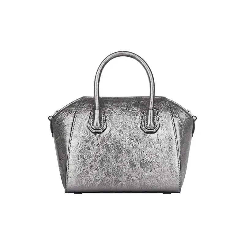 Givenchy Antigona Lambskin Shoulder Bag Crossbody Bag Handbag Mini Women's Silver Gray With Light Gray Accents-1