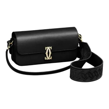 CARTIER C De Cartier Collection Textured Calfskin Crossbody Bag Shoulder Bag Women's Black