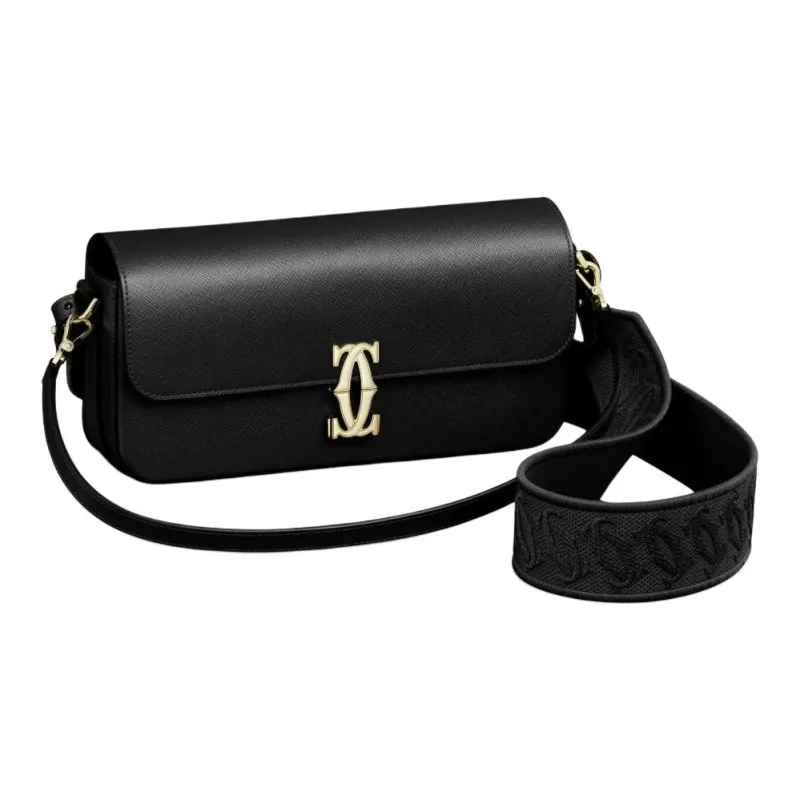 CARTIER C De Cartier Collection Textured Calfskin Crossbody Bag Shoulder Bag Women's Black-0
