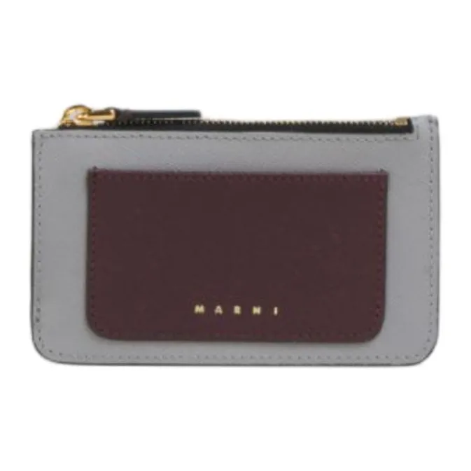 MARNI Leather Wallet Mini Unisex Dark Red Dolphin With Natural White-3