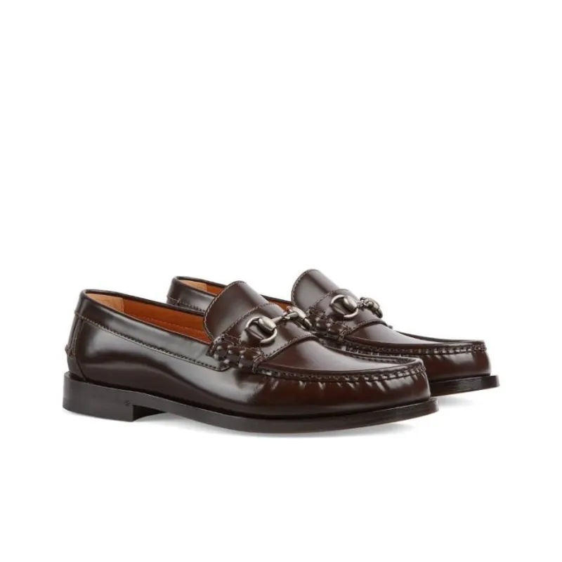 GUCCI Horsebit Loafers Men's Brown-1