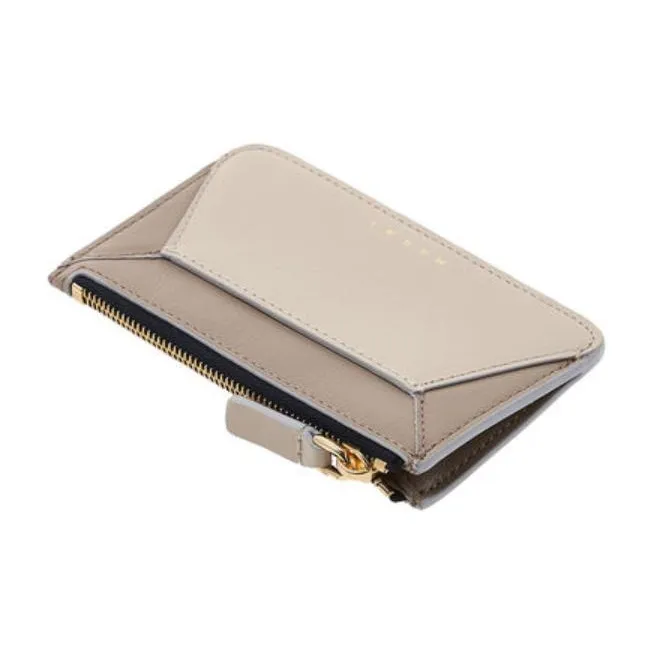 MARNI Calfskin Card Holder, Wallet Women's Gray & Brown-2