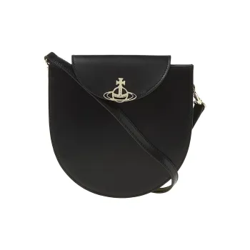 Vivienne Westwood Linda Cow Leather Crescent Bag, Saddle Bag, Shoulder Bag, Crossbody Bag Women's Black
