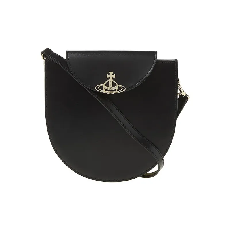 Vivienne Westwood Linda Cow Leather Crescent Bag, Saddle Bag, Shoulder Bag, Crossbody Bag Women's Black-0